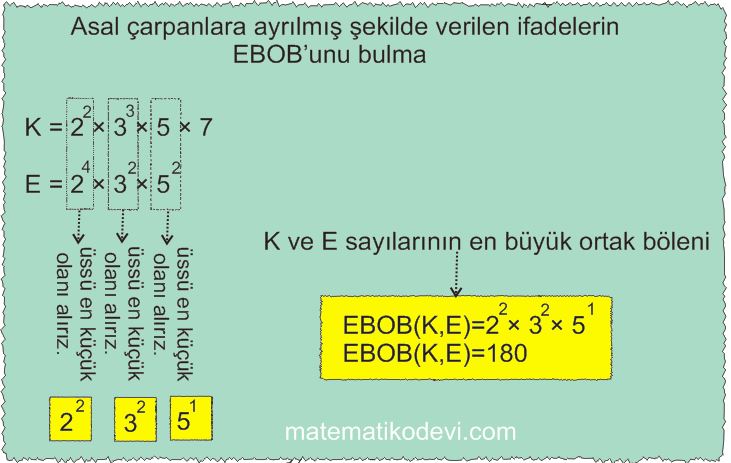 Iki dogal sayinin en buyuk ortak bolenini EBOB ve en kucuk ortak katini EKOK hesaplar ilgili problemleri cozer20