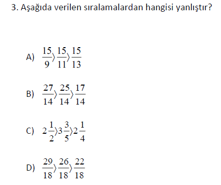 Kesirlerde Sıralama