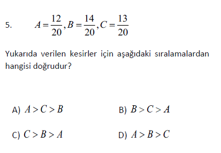 Kesirlerde Sıralama