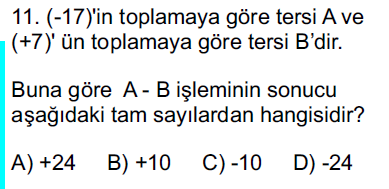 Tam Sayılarda Toplama ve Çıkarma İşlemi