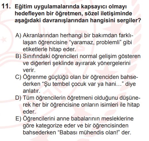 Uzman Öğretmenlik MEB Örnek Sorular