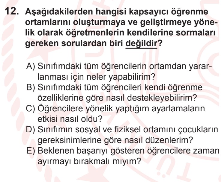 Uzman Öğretmenlik MEB Örnek Sorular
