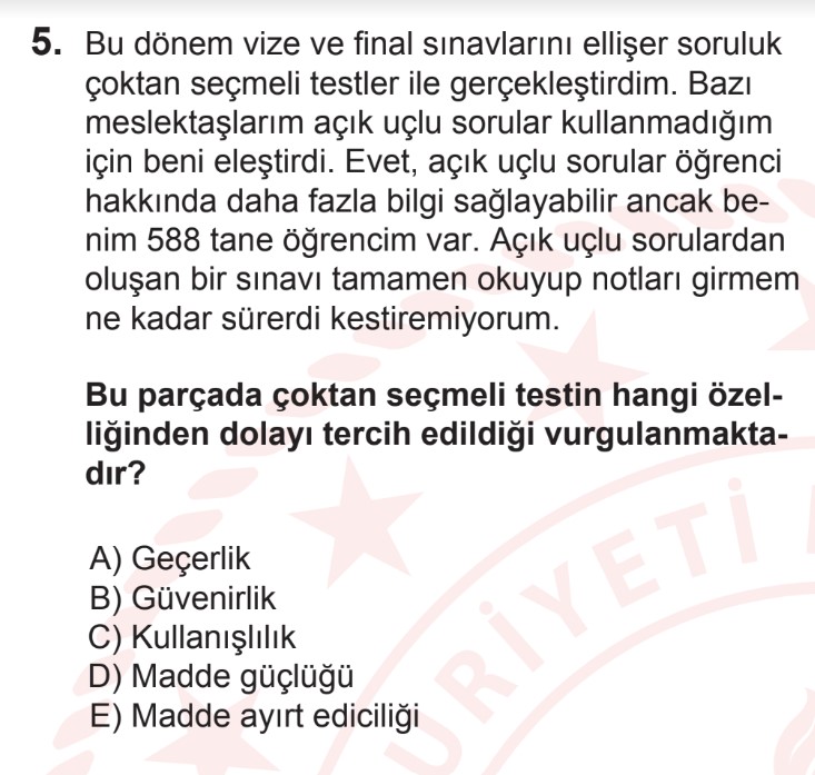 Uzman Öğretmenlik MEB Örnek Sorular