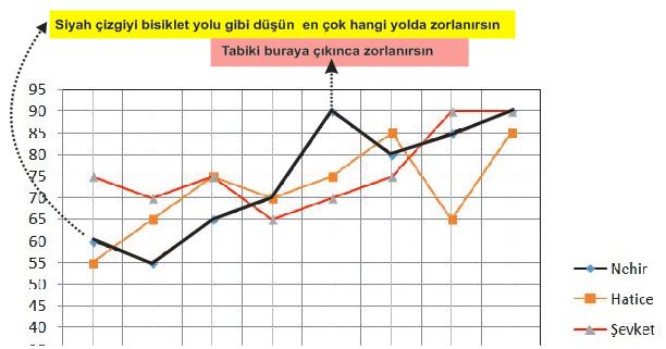 En fazla uc veri grubuna ait cizgi ve sutun grafiklerini yorumlar.15