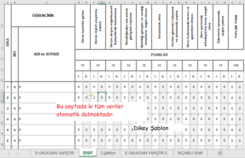 Ders ve Etkinliklere katılım değerlendirme ölçeği 2