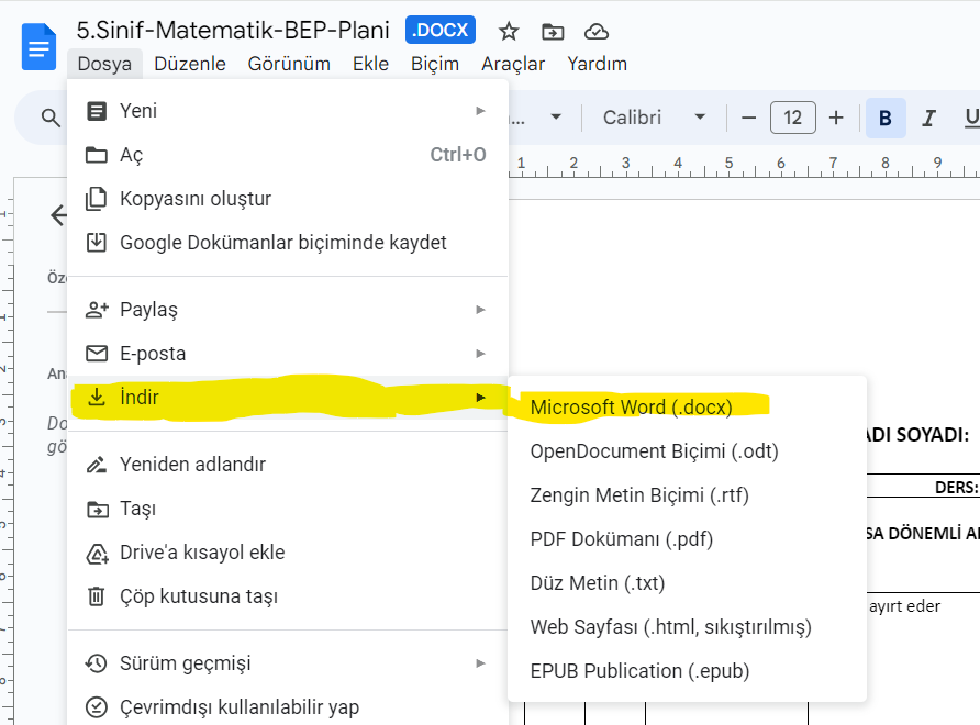 word dosyasi nasil indirilir